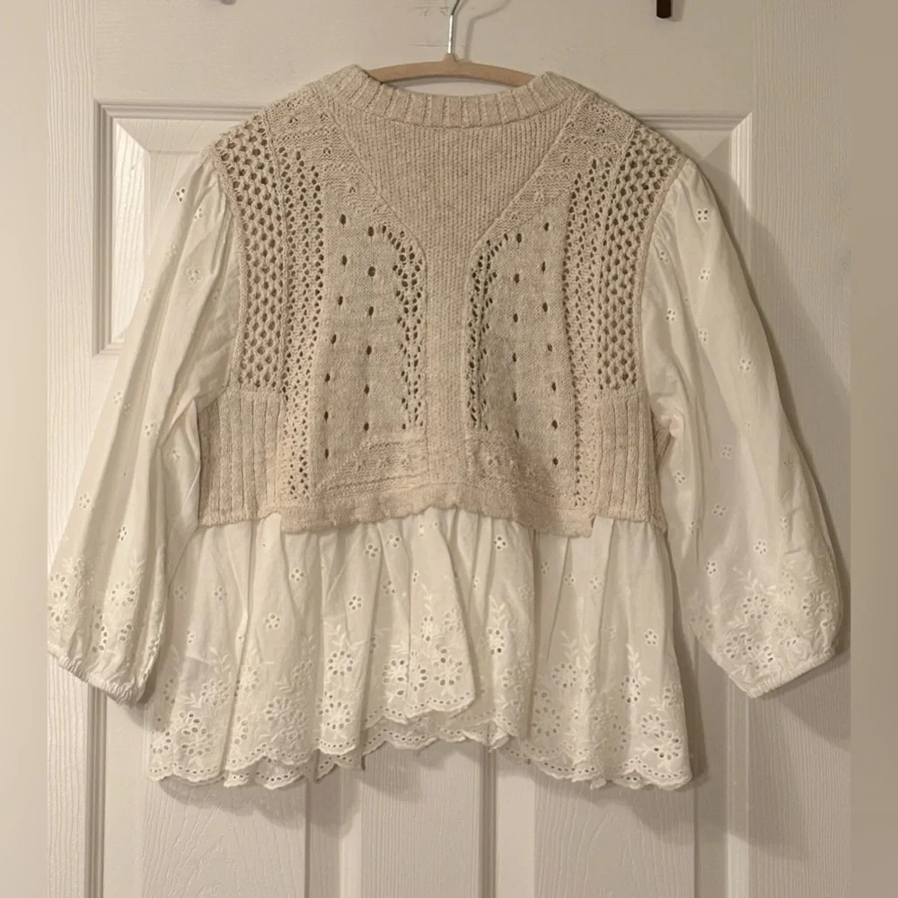 Anthropologie Half Zip Sweater Vest Eyelet Blouse Size S Like New